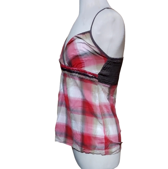 Maurices M Tank Top Shirt  Pkaid Red Vrown Vintage 90s Y2k Blouse dimensions pit - Picture 2 of 3